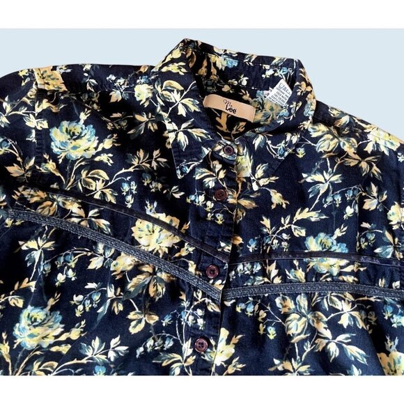 Vintage Ms. LEE 80s / 90s Corduroy Floral Button Down Western Top Shirt Blouse S - Picture 1 of 6